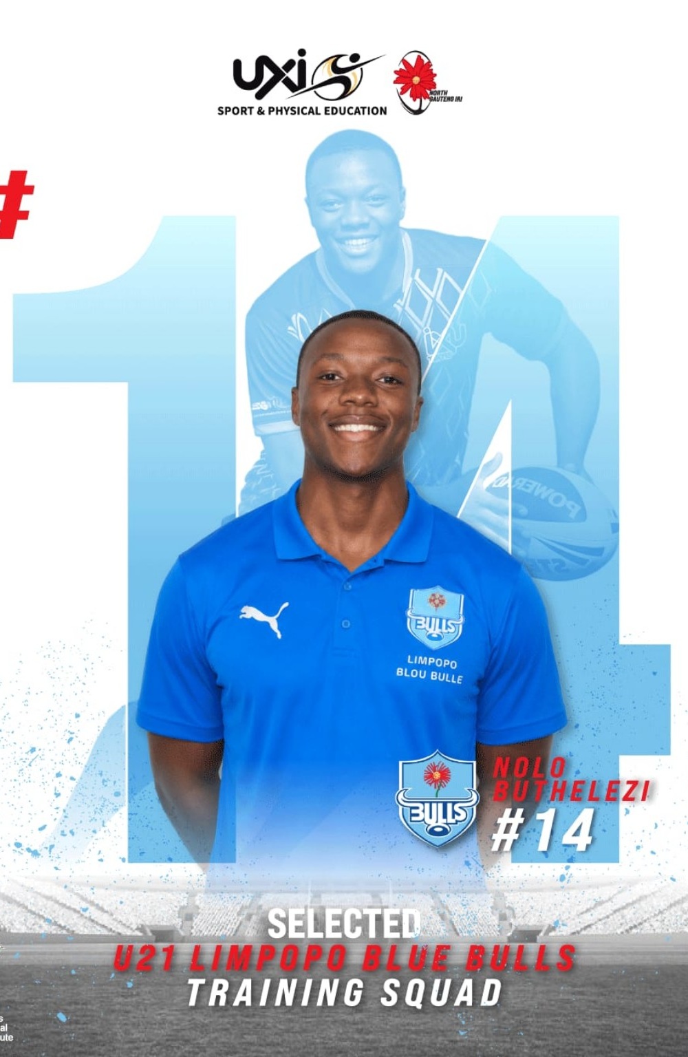 Official U21 Limpopo Blue Bulls training squad selection graphic for Nolo Buthelezi