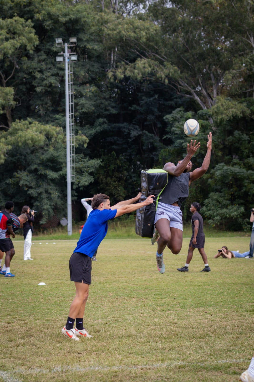 Nolo Buthelezi leaping to take a high ball in academy training